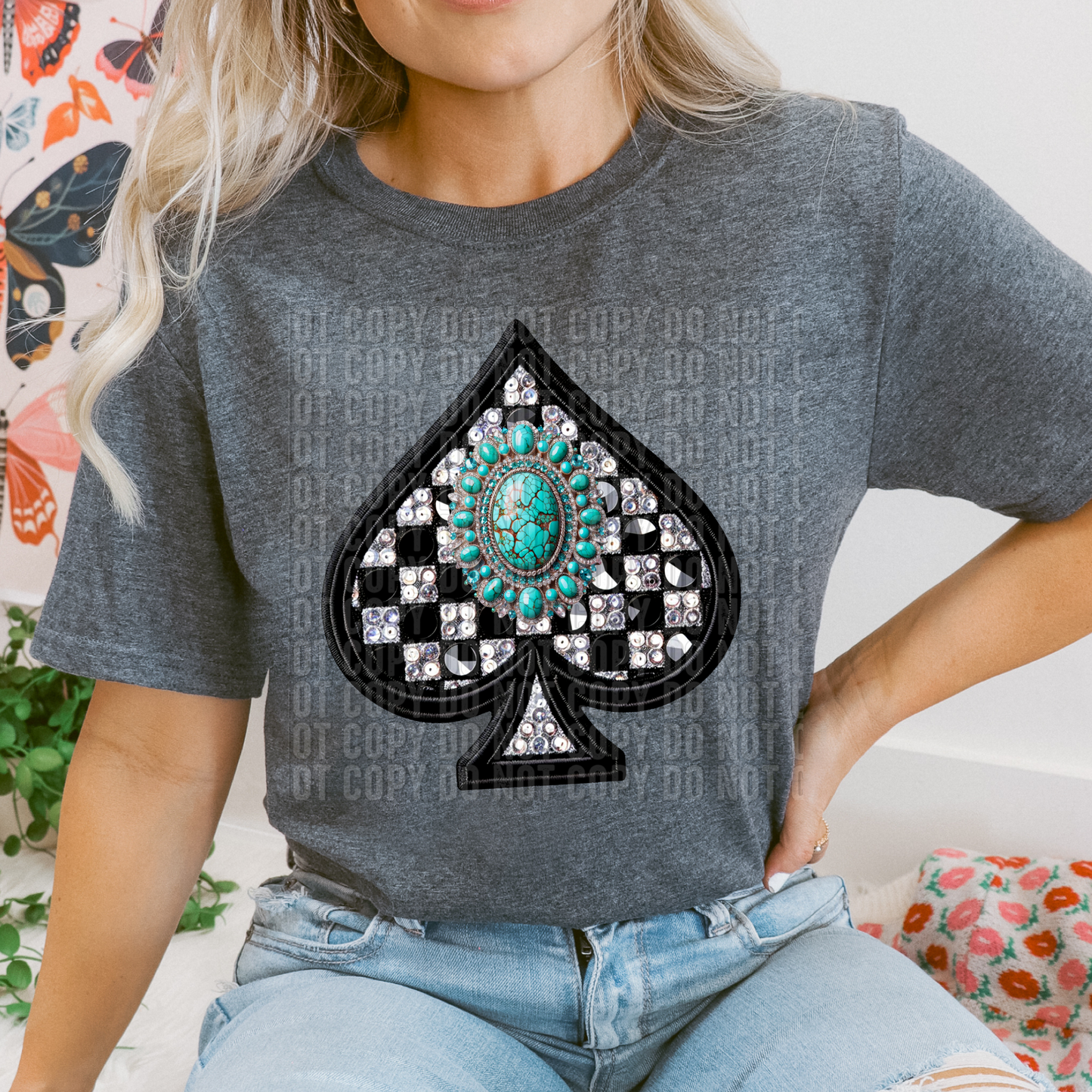 Checkered Cowhide Turquoise Concho