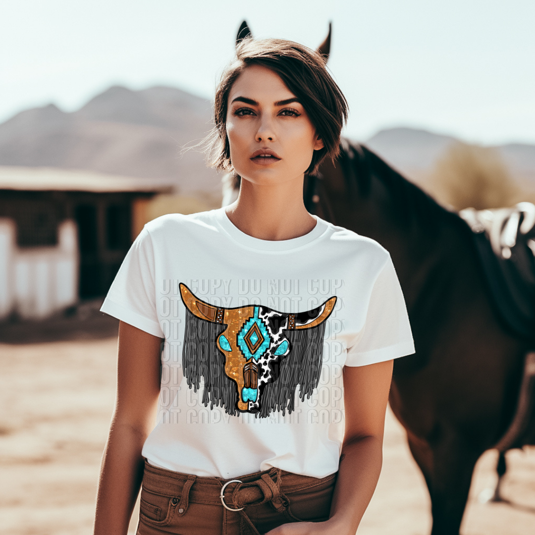 Bull Skull with Fringe