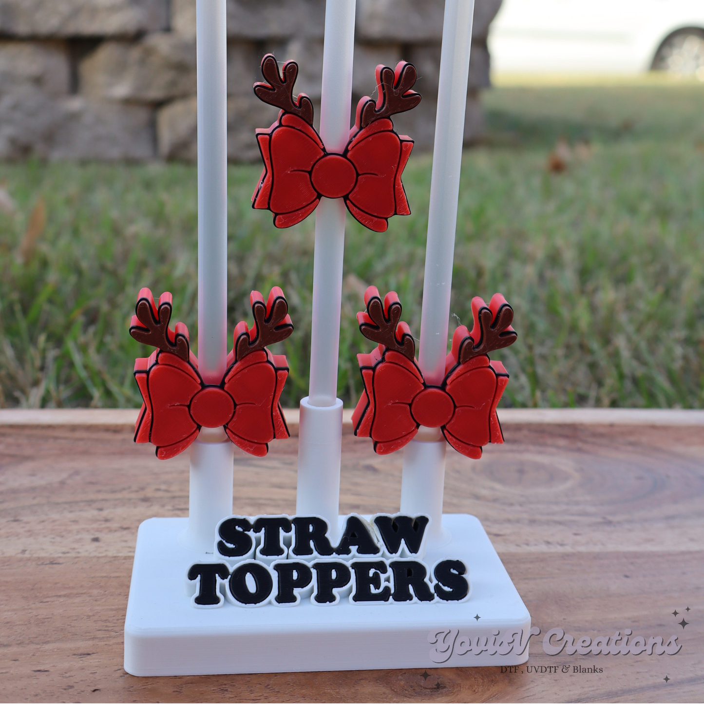 Reindeer Bow Straw Topper