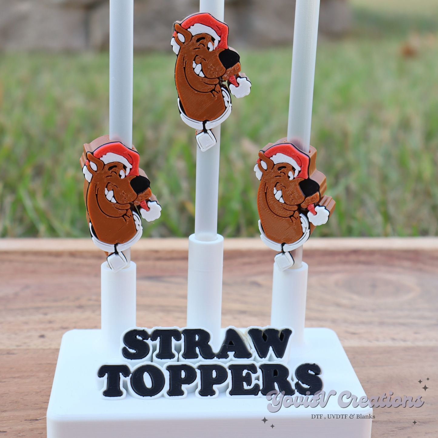 Brown Dog with Santa Hat Straw Topper