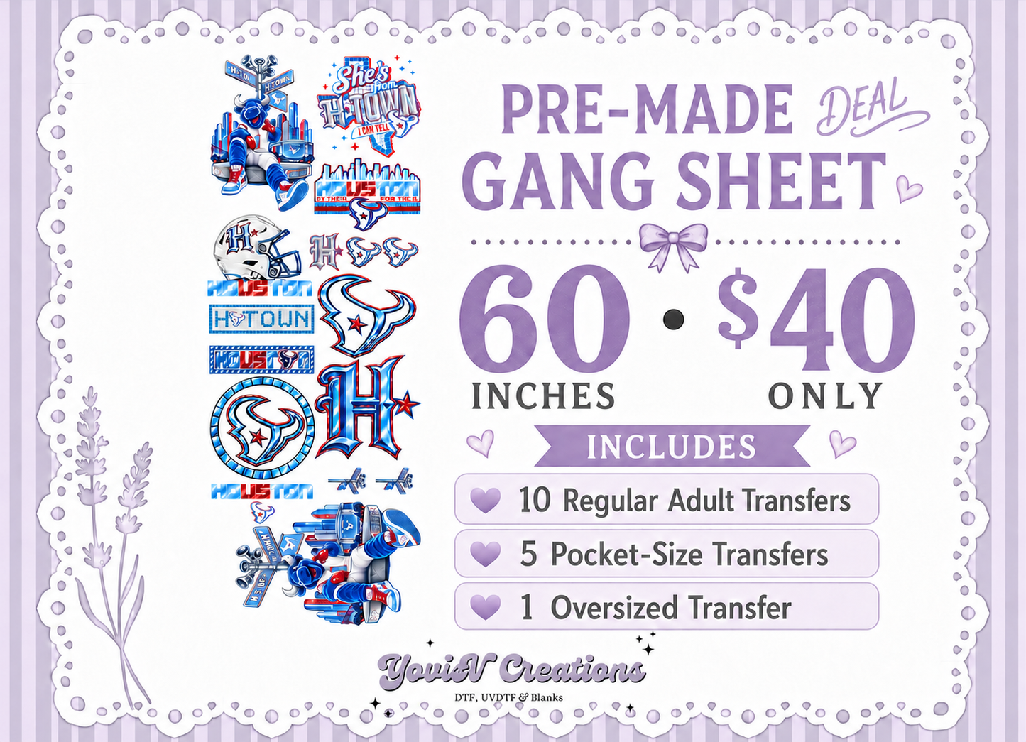 Houston-Football-Inspired Pre-Made 60in Gangsheet