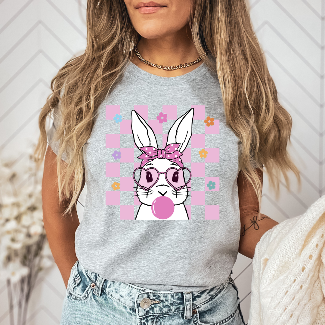 White Bunny with Pink Checkers