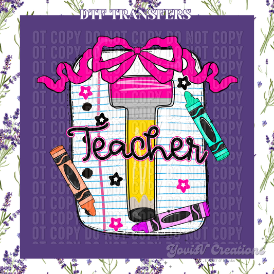Teacher Bow and Crayon