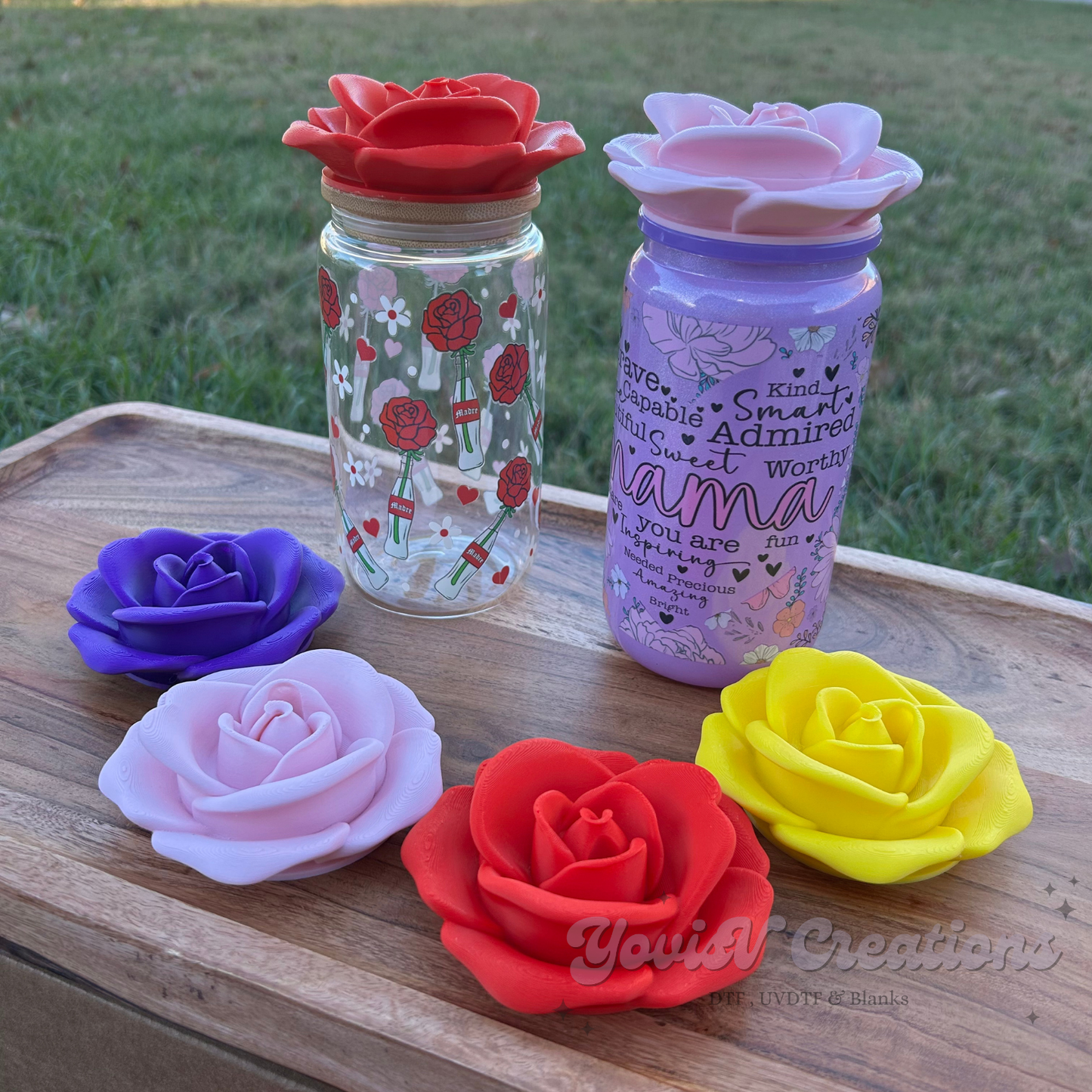 Rose Libby Topper | Bamboo Glass Lid | Cup Flower Top
