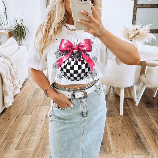 Pink Bow with Checked Ornament