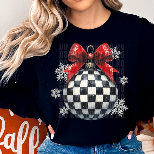Red Bow with Checkers pattern Ornament