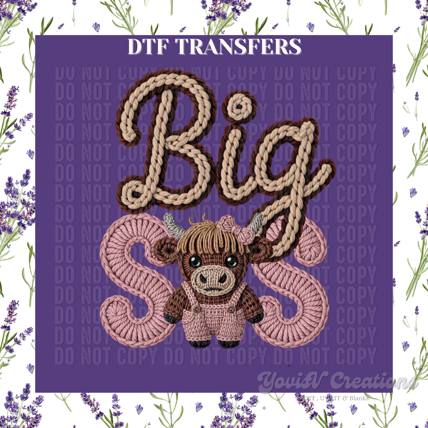 Faux Embroidery Highland Cow