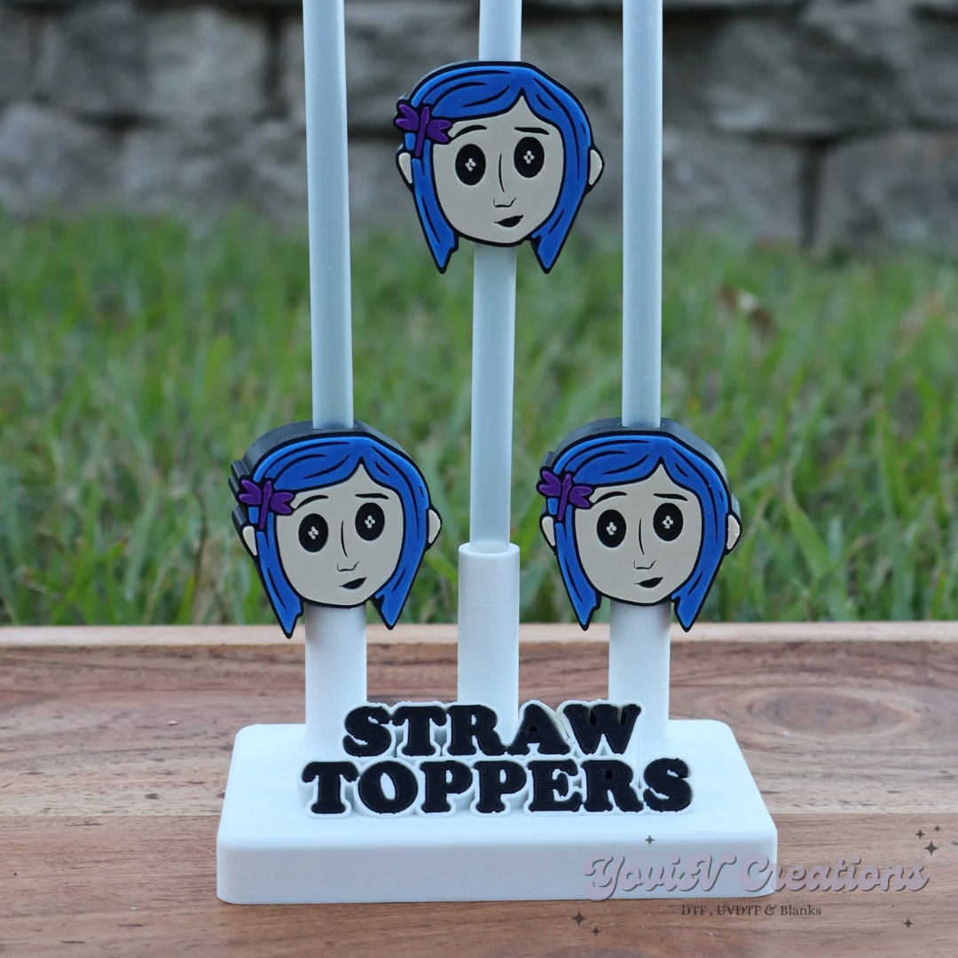 Blue Hair Girl Straw Topper